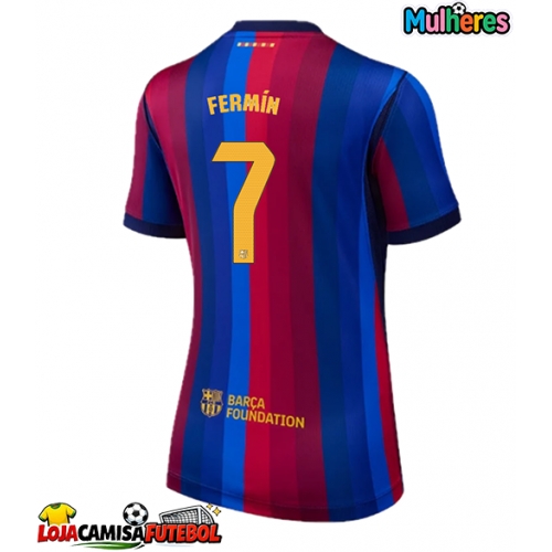 Camisa de Futebol Barcelona Fermin Lopez #7 Equipamento Principal Mulheres 2026-27 Manga Curta